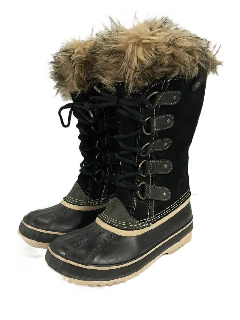 Sorel Joan of Arctic Winter Boots Women 7.5 Black Waterproof Lace Up Snow Rain